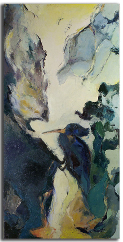 Oiseau Huile sur toile 40cm x 70cm, encadré (Réservé)